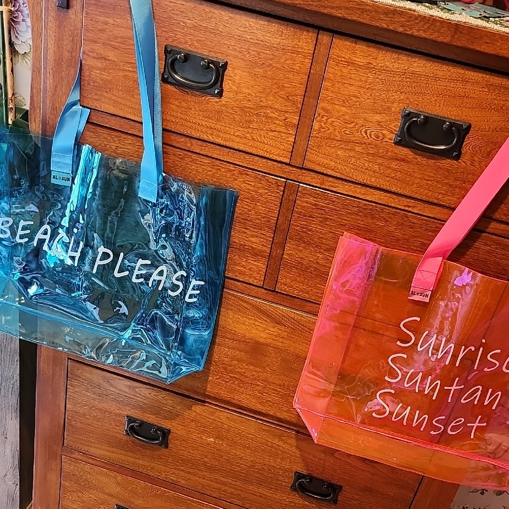 Transparent Blue and Pink Tote Bags